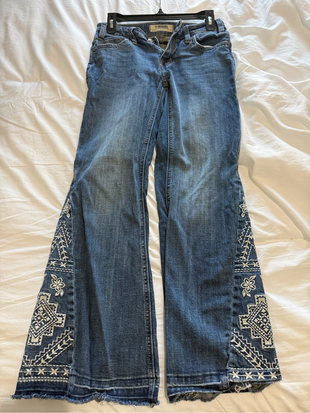 Embroidered Blue Flare Jeans with Wide Leg